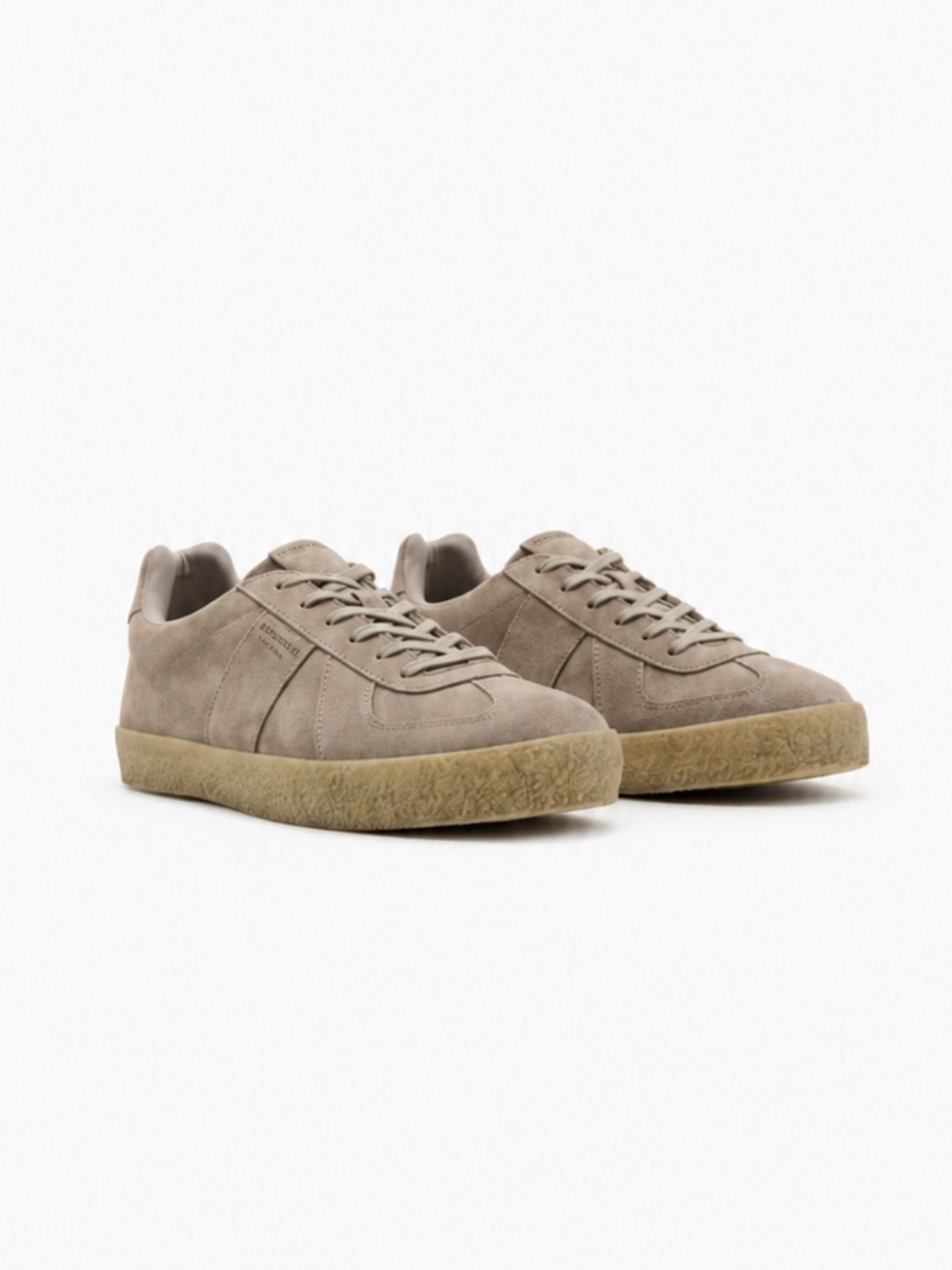 All Saints “Jaimee” Taupe Suede Low Top Sneakers Size 44 Or US 11 Like New!
